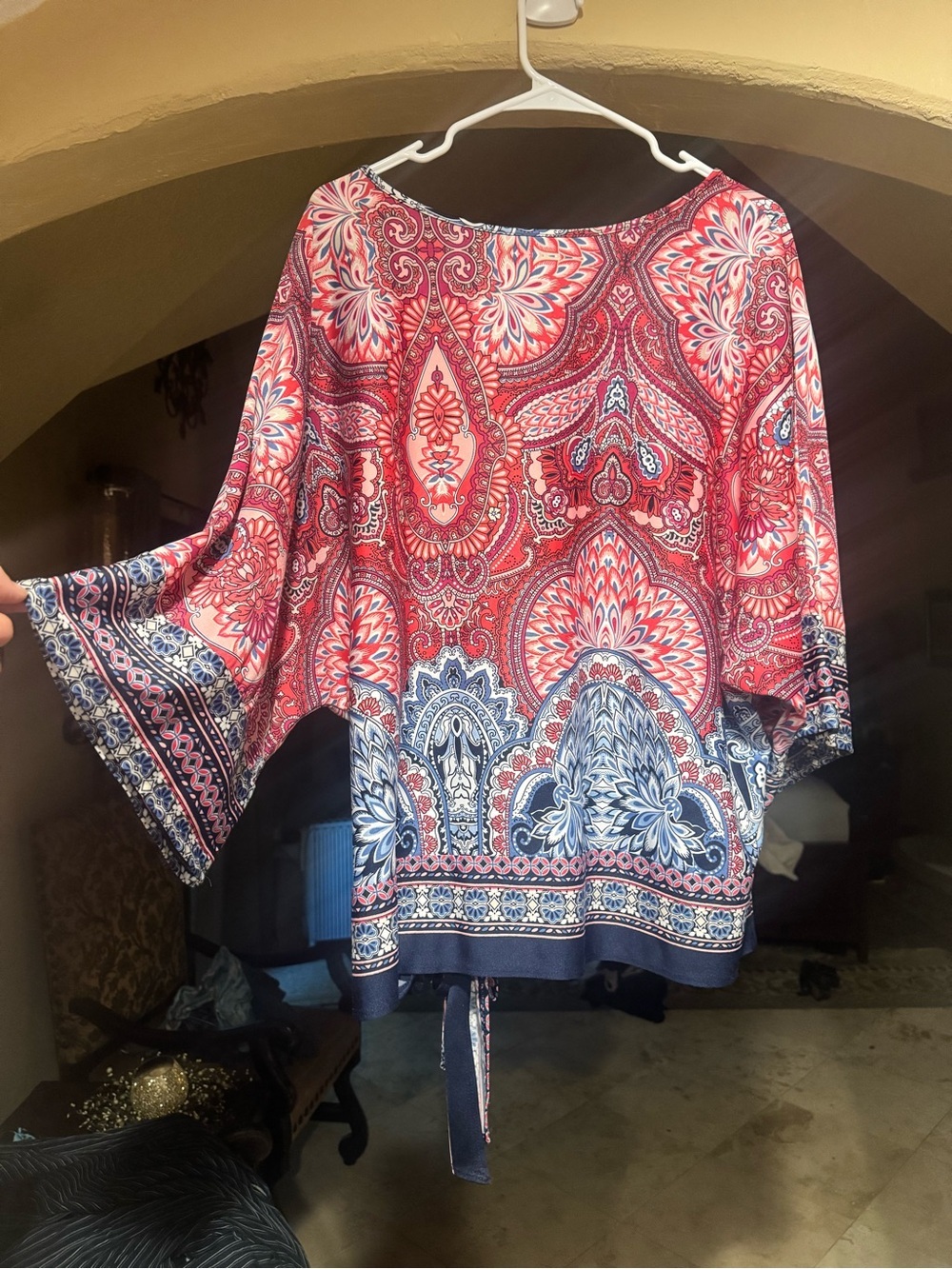 Perseption Red & Blue Paisley Tie-Hem Tunic - Picture 2 of 3